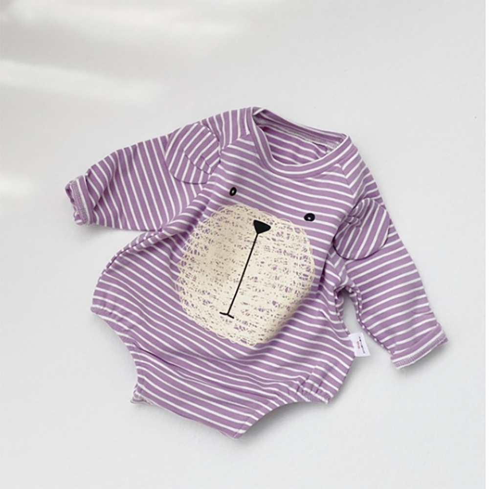 Baby Striped Bear Print Long Sleeve Romper Purple